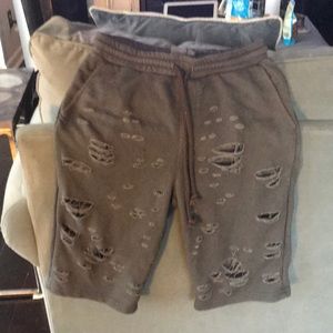 Stylish, Men, Gray tattered sweat pant shorts